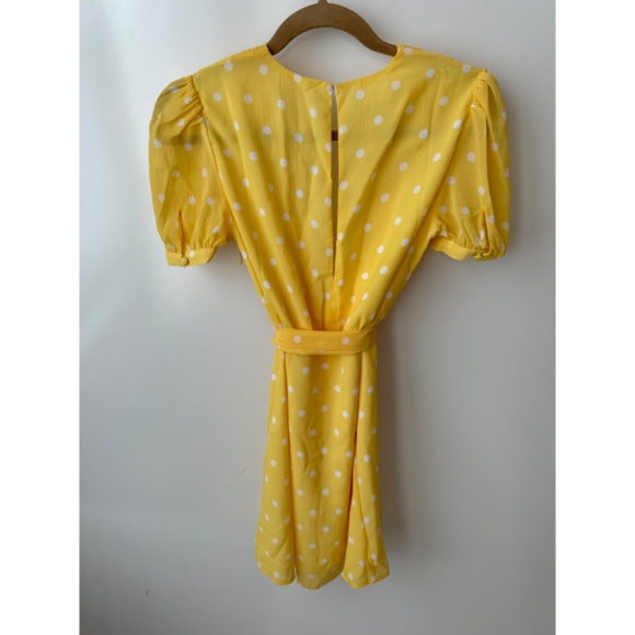 Privacy Please Carlotta Mini Yellow & White Polka Dots Deep V Neckline Dress S - Picture 3 of 5